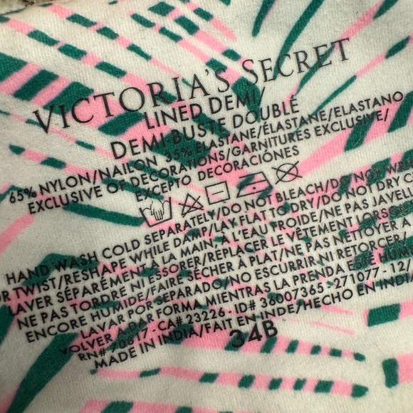 Victoria's Secret Pink and Green Patterned Bra set of two lined Demi 34B - Picture 2 of 3